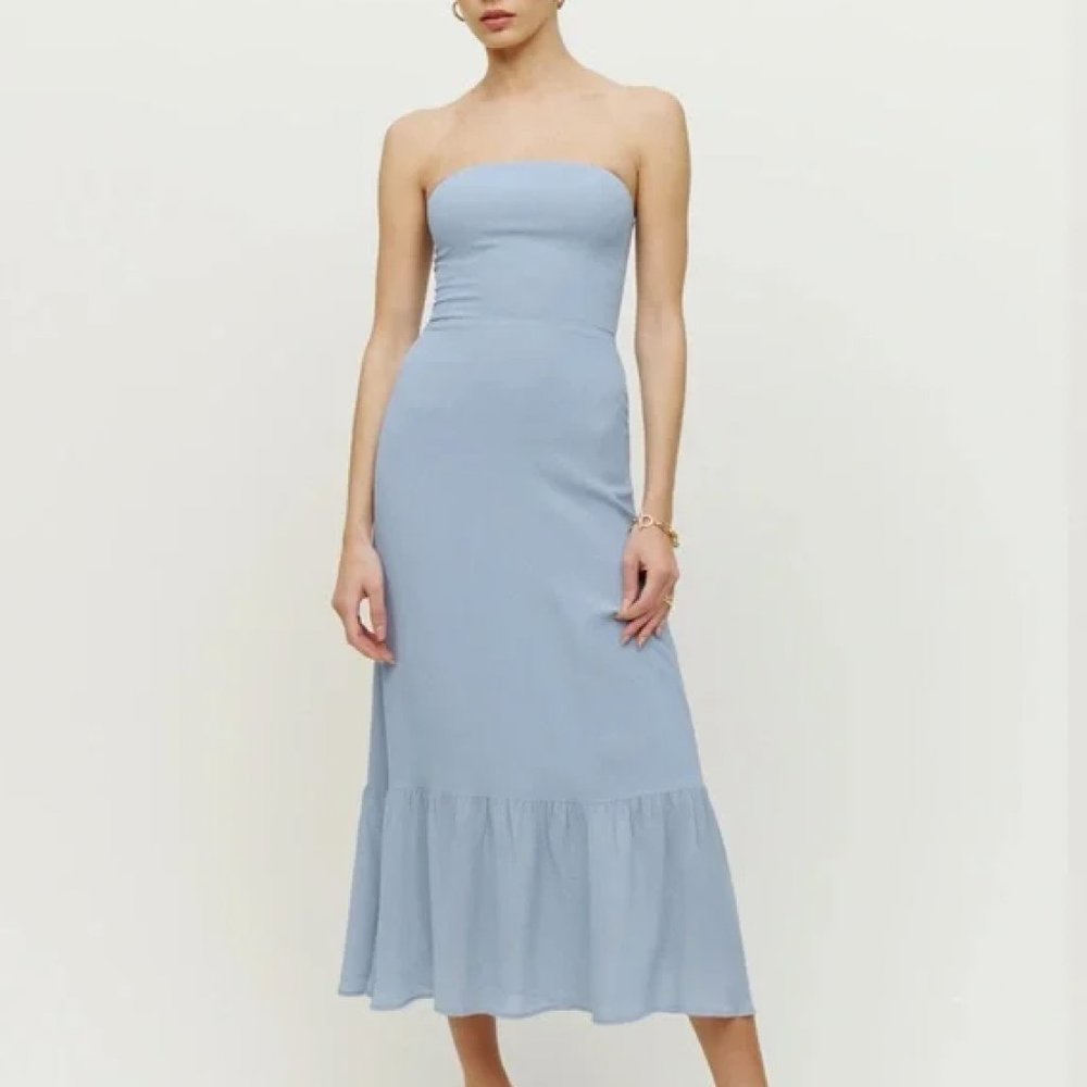 Reformation Arta Midi Dress in Blue - Picture 2 of 4